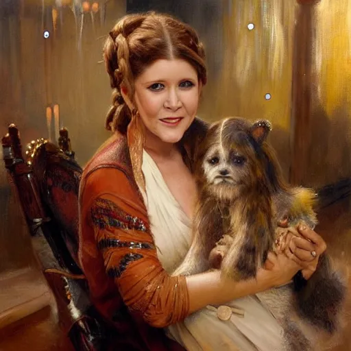 Image similar to carrie fisher attending a birthday party, highly detailed painting by gaston bussiere, craig mullins, j. c. leyendecker 8 k