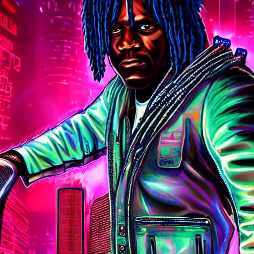 Image similar to chief keef in cyberpunk style digital art very detailed 4 k detailed super realistic