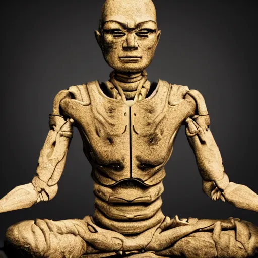 Image similar to photo of a meditating terminator, detailed, high resolution, studio light