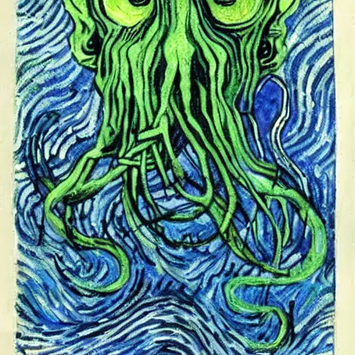 Prompt: Cthulu by Vincent Van Gogh, watercolor