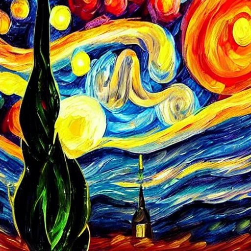 Prompt: starry night painting in the style of leonid afremov