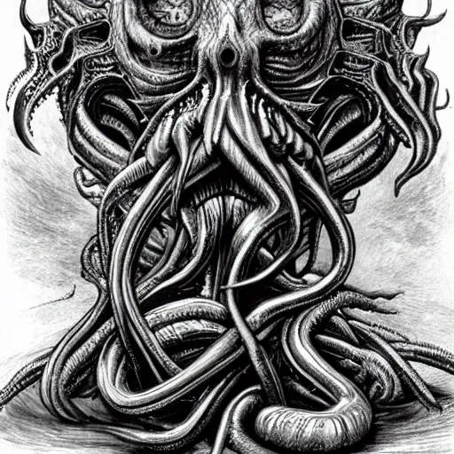 Image similar to cthulhu, smooth, sharp focus, beautifully detailed, by hr giger