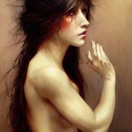 Prompt: of a beautiful brunette women intricate skin, fur, silicone cover, elegant, peaceful, full body, hyper realistic, extremely detailed, dnd character art portrait, fantasy art, intricate fantasy painting, dramatic lighting, vivid colors, deviant art, artstation, by edgar maxence and caravaggio and michael whelan and delacroix