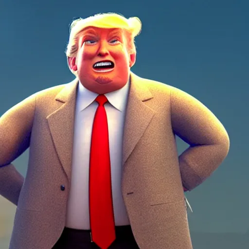 Image similar to still of a cute, smiling donald trump, from the new pixar movie, dynamic lighting, cgsociety