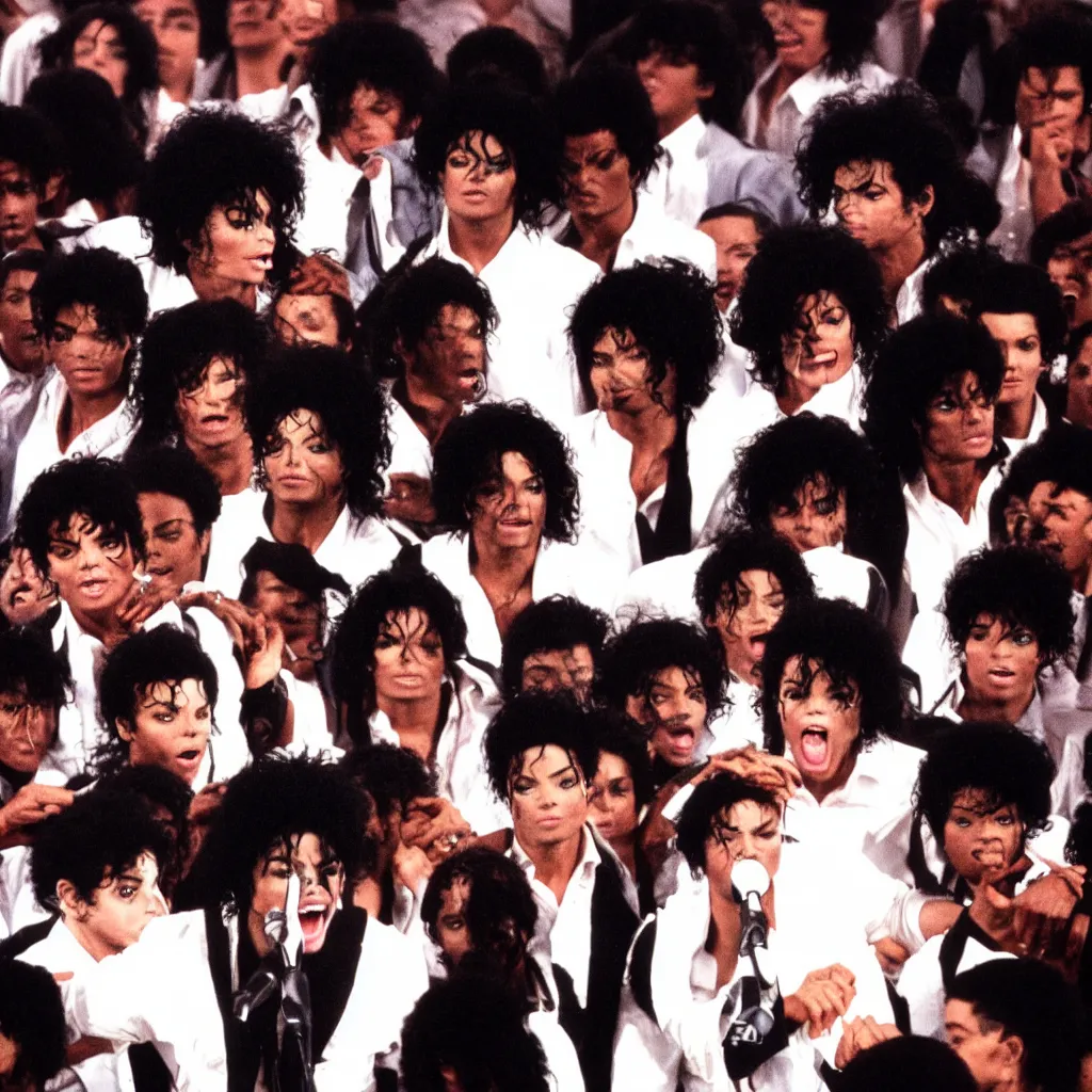 Image similar to michael jackson in a crowd of michael jacksons, photo, 4 k