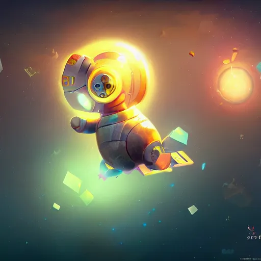 Image similar to 3D Fantasy Cute and adorable mecha piggy floating in space, bright stars, Smooth 3D Illustration, soft render, Servando Lupini, Daniil Kudriavtsev, handpaint texture, Blender, 3DCoat