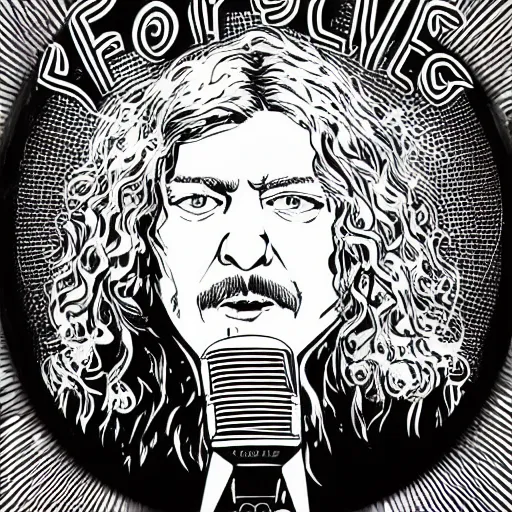 Image similar to 1 9 7 0 - young - robert - plant from led zepelin singing into the microphone, swagger, sticker - art, svg vector, adobe - illustrator