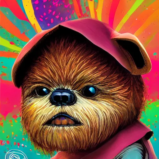 Image similar to cute ewok childrens book cover, colourful, digital art