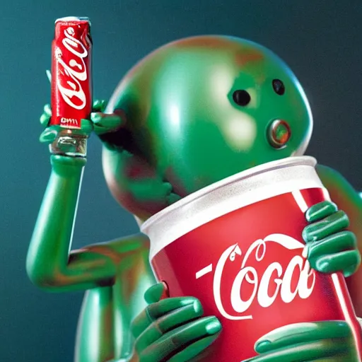 Prompt: humanoid louse drinking coca cola using straw in the space