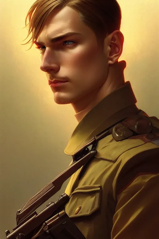 Image similar to a portrait of commander erwin smith, fantasy, sharp focus, intricate, elegant, digital painting, artstation, matte, highly detailed, concept art, illustration, ambient lighting, art by ilya kuvshinov, artgerm, alphonse mucha, and greg rutkowski