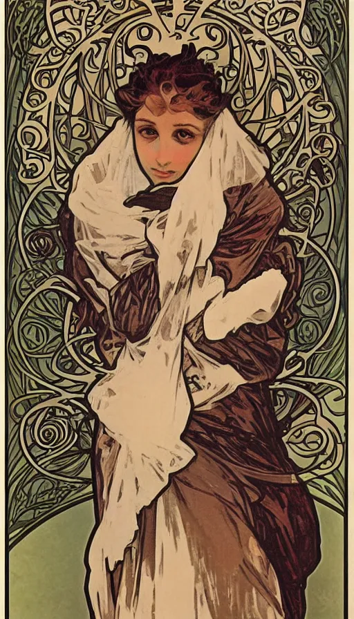 Image similar to poster of an opossum by Alphonse Mucha, Art Nouveau