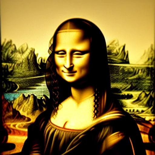 Prompt: cave painting of Mona Lisa