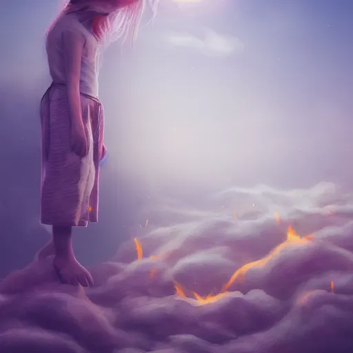 Prompt: All the little hopes and dreams that you've acquired they weigh you down and now you're burning in the fire, high quality, 8k, trending on Artstation, beautiful, surreal