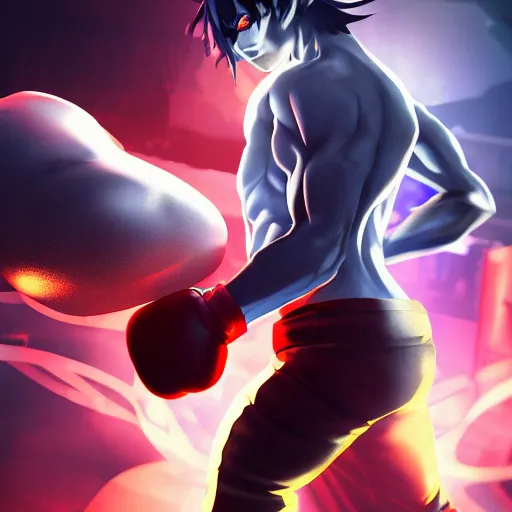 Image similar to demon hero ,boxing gloves,worn pants ,ArtStation, studio trigger anime,studio trigger style,studio trigger art,CGSociety,full length, exquisite detail, post-processing, masterpiece, volumetric lighting, cinematic, hypermaximalistic, high details, cinematic, 8k resolution, beautiful detailed, insanely intricate details