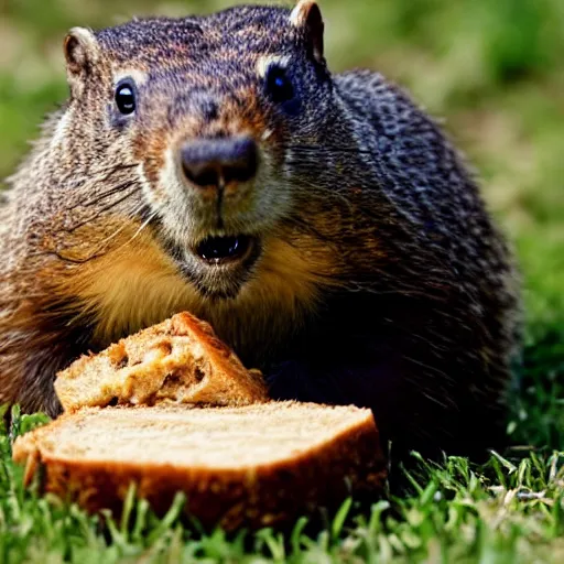 Image similar to a groundhog eating bread