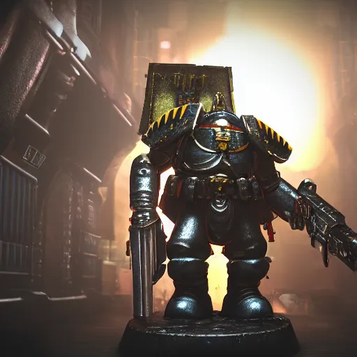 Image similar to very sad crying guardsman in a space hulk from warhammer 4 0 k darktide : : octane render, unreal engine 5, cinematic lighting