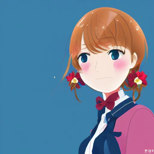 Image similar to a portrait of high school girl in the style of kyoto animation, Illustrator, in simple background, trending on pixiv