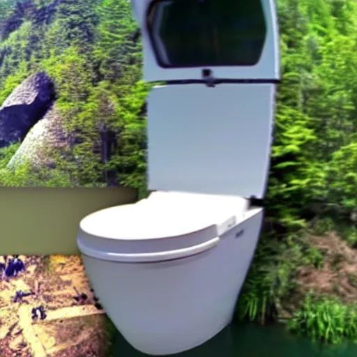 Image similar to cctv footage trail cam of dwayne the rock johnson and floating toilet