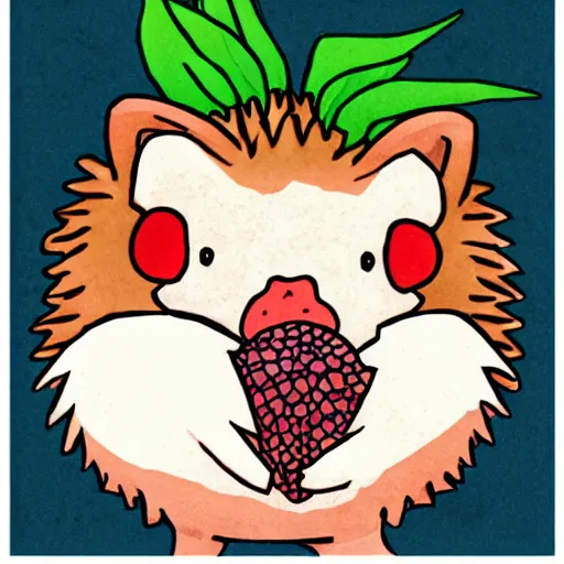 Prompt: anime hedgehog eating a berry, adorable