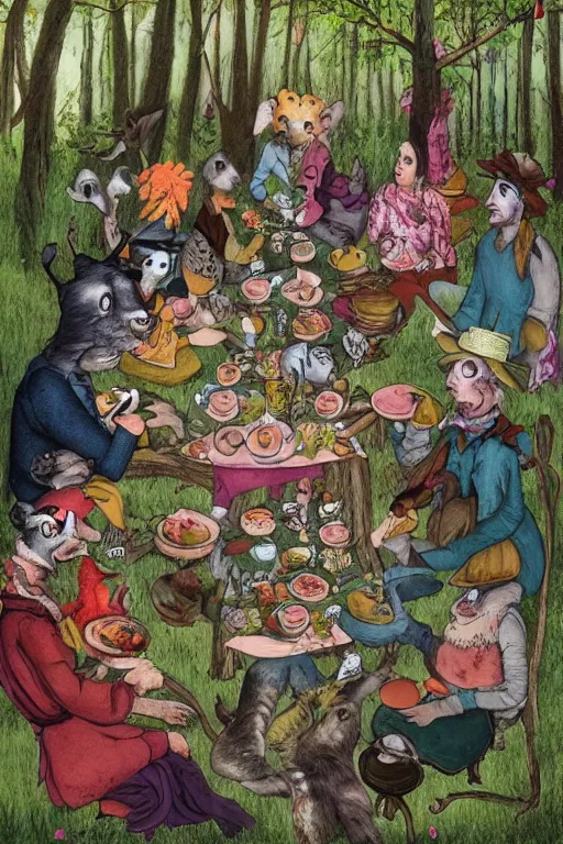 Image similar to The forest dwellers at a tea party