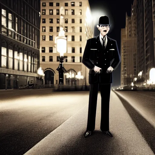 Image similar to a picture of a man with the face of a brown llama, wearing a 1 9 4 0's noire detective outfit, standing in the streets of chicago at night, 4 k octane render highly realistic photograph