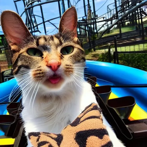 Image similar to selfie of a cat riding a roller - coaster