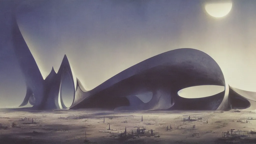 Image similar to otherworldly atmosphere of emissary space by arthur haas and bruce pennington and john schoenherr, cinematic matte painting buildings by zaha hadid and james turrell