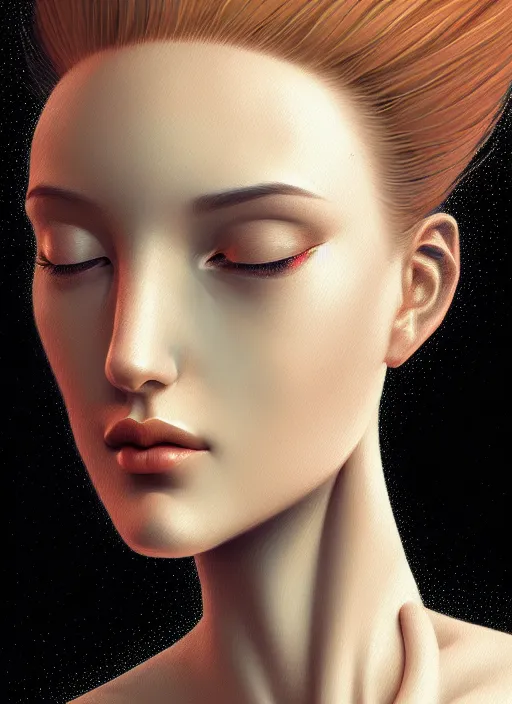 Prompt: portrait of female android, intricate, elegant, highly detailed, digital painting, artstation, concept art, smooth, sharp focus, illustration, art by fra angelico