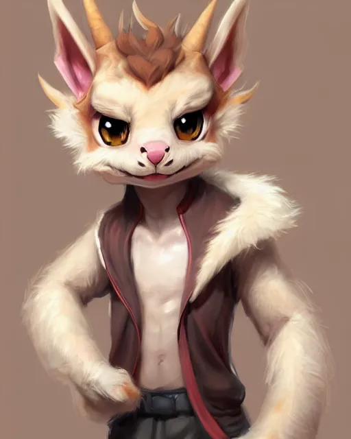 Prompt: character concept art of a cute young male anthropomorphic beige furry dragon | | cute - fine - face, pretty face, key visual, realistic shaded perfect face, fine details by stanley artgerm lau, wlop, rossdraws, james jean, andrei riabovitchev, marc simonetti, and sakimichan, trending on artstation