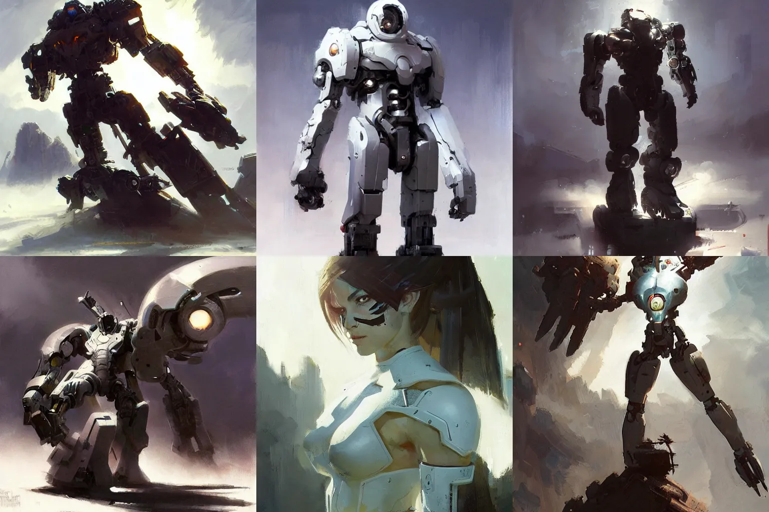 Prompt: a White cyborg mechabot by greg rutkowski, by Frank frazetta, octane