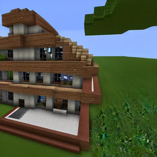 Prompt: Epic villa built in Minecraft with shaders