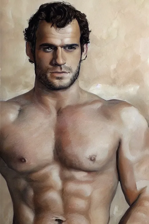 Prompt: herry cavill, attractive male, painting by tom of finland