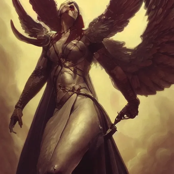 Image similar to excellent painted portrait of a terrifying imposing archangel, high quality painting with detailed face, 4k, trending on artstation, octane render, art by artgerm and greg rutkowski and alphonse mucha and craig mullins and James Jean and Andrei Riabovitchev and Marc Simonetti and peter mohrbacher