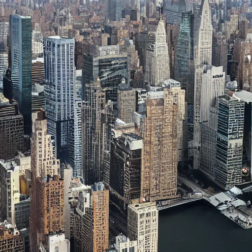 Image similar to Manhattan, but it\'s floating 10 feet above the ground