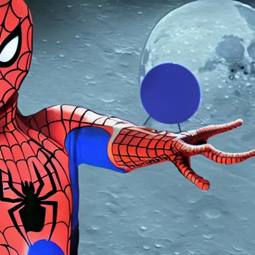 Image similar to spiderman playing table tennis on the moon