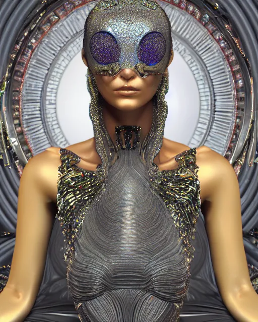 Image similar to a highly detailed metahuman 4 k close up render of an alien goddess bella hadid monument in iris van herpen dress schiaparelli in diamonds crystals swarovski and jewelry iridescent in style of alphonse mucha gustav klimt trending on artstation made in unreal engine 4