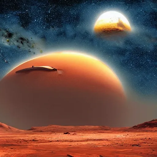 Prompt: whale sitting on mars, photorealistic, very detailed, high definition landscape, gorgeous whale, stars and milky way galaxy, dark sky, award winning photograph, nature photography