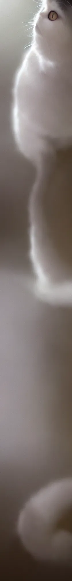 Image similar to a long long long vertical cat, photorealistic photography, volumetric light, macro