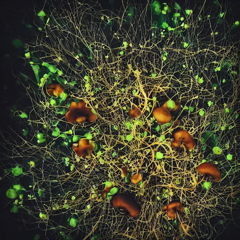 Image similar to double exposure of dally life, symbols of live, explosion, different sprouts and microgreens on mushrooms, cyber mushroom city, mushroom matrix, love is the most relevant theme, 8 k resolution, artistic mode, artistic, trending on instagram, long exposure, love art, serious, fantasy and dreams vibes, mushrooms style and macro style, spring vibes in twilight or sunset lights