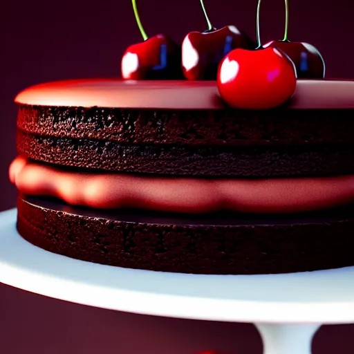 Prompt: chocolate cake with a cherry on top, octane render, unreal engine, high quality, 8 k