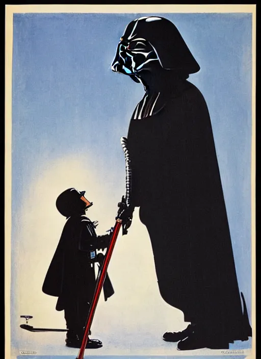 Image similar to a norman rockwell painting of darth vader on an i - beam