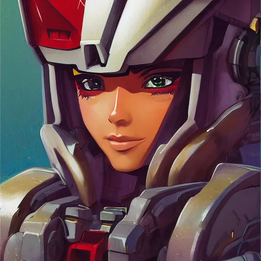 Prompt: portrait of female spartan as a gundam pilot, with an intricate, detailed, urban inspired hiphop afro futuristic helmet, vector behance hd jesper ejsing, rhads, makoto shinkai, lois van baarle, ilya kuvshinov, rossdraws, hd, 3 2 k, ilya kuvshinov, gustav klimt