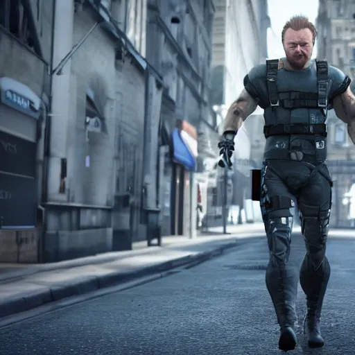 Prompt: Limmy on the streets of Glasgow dressed a solid snake from metal gear solid, unreal engine, octane render, 4k, cinematic,