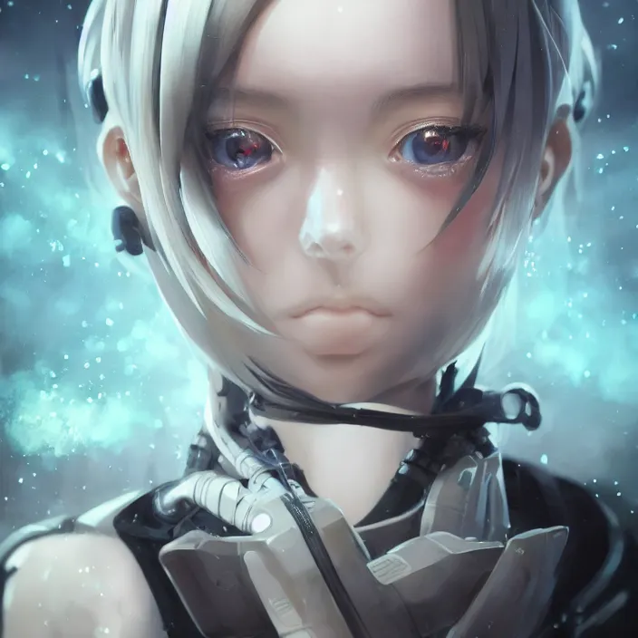 Image similar to symmetrical beautiful anime cyborg girl - by tom bagshaw, by ilya kuvshinov, rtx rendering, octane render 1 2 8 k, maya, extreme high intricate details by wlop, digital anime art by ross tran, medium shot, close up shot, composition by sana takeda, dramatic lighting by greg rutkowski, 8 k, trending on artstation