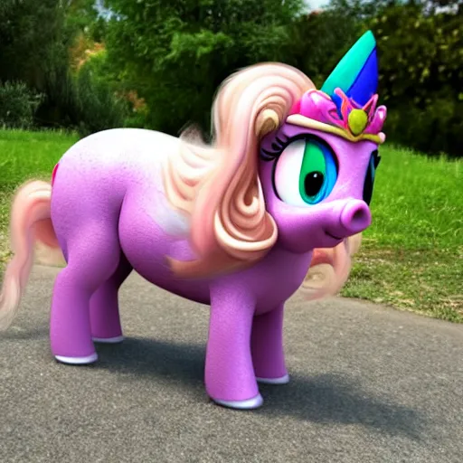 Image similar to walking pig wearing a crown in the style of my little pony cartoon