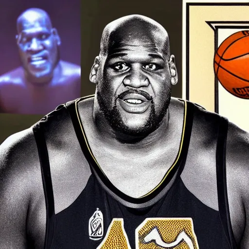 Prompt: Shaquille O'Neal as an Easter island head statue