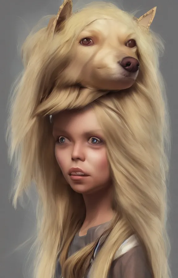 Prompt: the beautiful blonde princess of cute old long - haired chihuahuas, hyper - realistic concept art illustration, trending on artstation