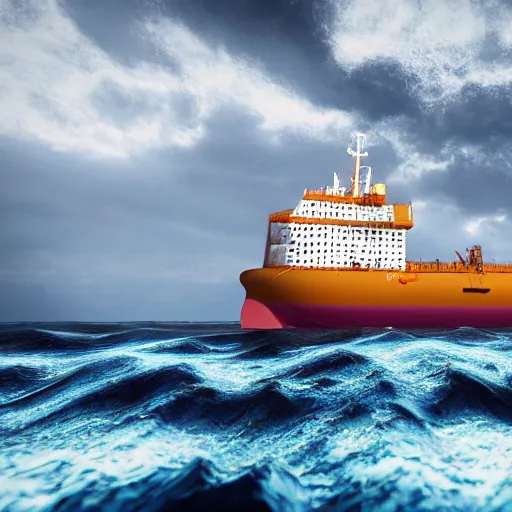 Image similar to photography of a fpso, ultra detailed, 8 k, cinematic lighting, natural background, trending on artstation, rough seas