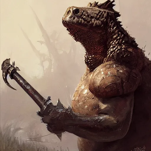 Image similar to anthropomorphic snapping turtle with warhammer, greg rutkowski