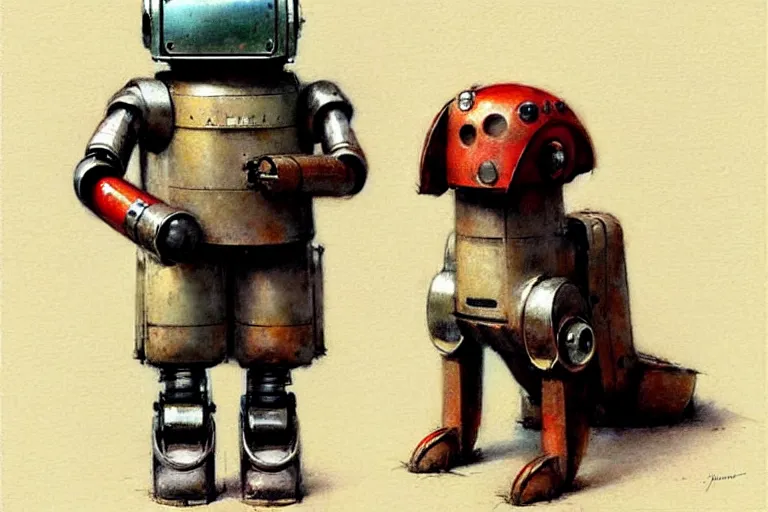 Image similar to adventurer ( ( ( ( ( 1 9 5 0 s retro future robot android dog. muted colors. ) ) ) ) ) by jean baptiste monge!!!!!!!!!!!!!!!!!!!!!!!!! chrome red